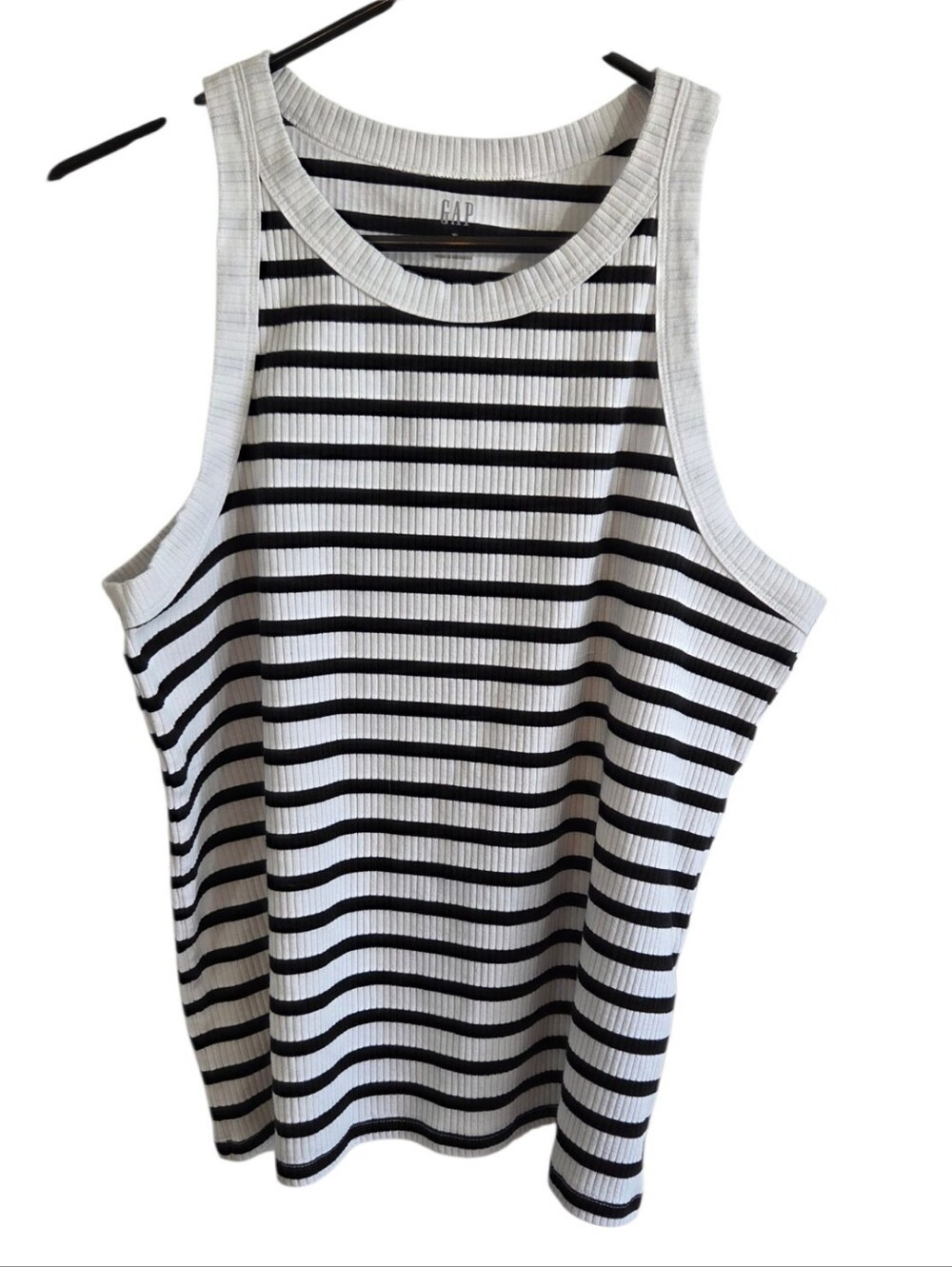 Gap Black White Horizontal Stripe High Neck Ribbed Tank Size XL ~ Pre-Owned